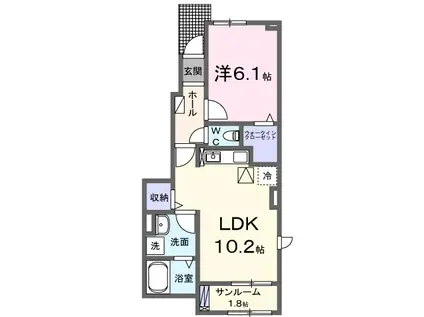 アイランドヒルズ右籾 II(1LDK/1階)の間取り写真