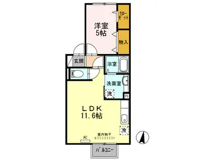 シャトレ夢咲(1LDK/2階)の間取り写真