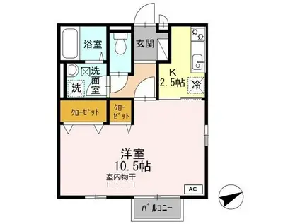 サンライズ豊II(1K/1階)の間取り写真