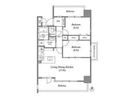 茶屋ヶ坂ライズ(2LDK/8階)の間取り写真