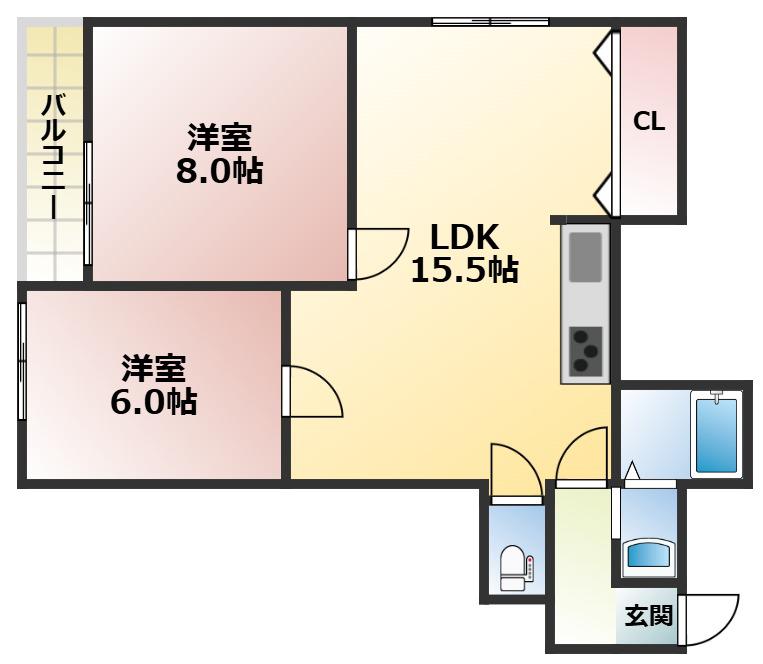 クイーンライフIMAZU(2LDK/9階)の間取り写真