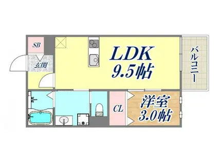 クオーレ六甲(1LDK/1階)の間取り写真