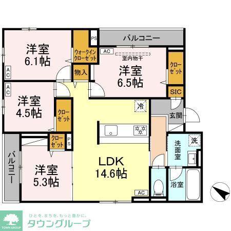 ドムスクレスト中町(4LDK/3階)の間取り写真