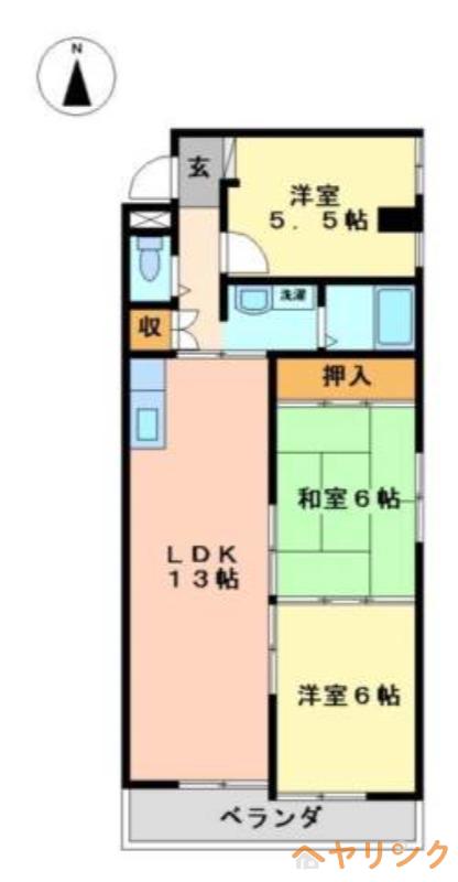 ハイツ太陽 B棟(3LDK/3階)の間取り写真