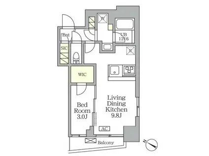 アジールコート三宿テラス(1LDK/3階)の間取り写真
