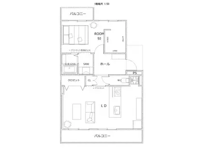 エクセルみどり(1LDK/1階)の間取り写真