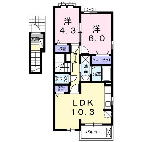 スカイヒルフィオーレ(2LDK/2階)の間取り写真