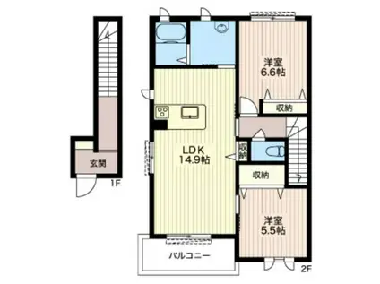 メビュースタウンV C(2LDK/2階)の間取り写真