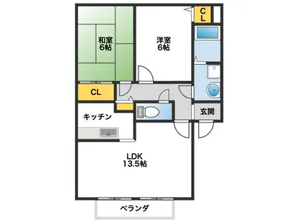 アルデア岸ノ上 ノルテ(2LDK/2階)の間取り写真