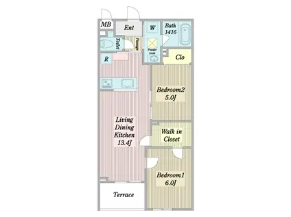 プエンテリア岡崎(2LDK/2階)の間取り写真