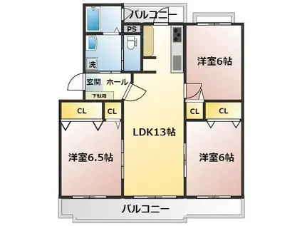 VILLAGE森の里E号棟(3LDK/1階)の間取り写真