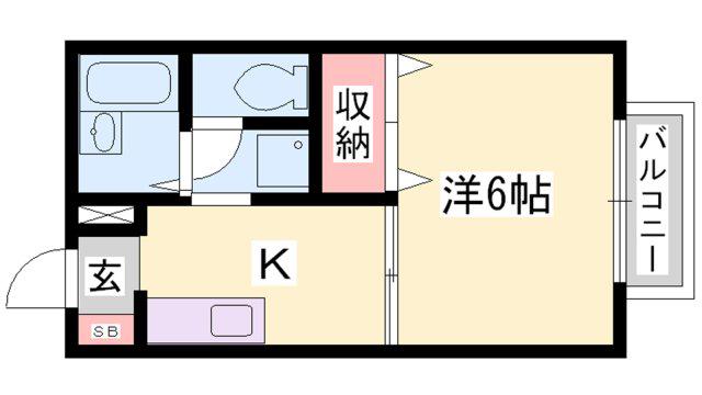オークタウン書写 D棟(1K/2階)の間取り写真