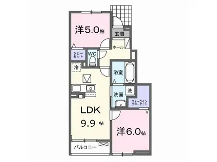 グランビスタ初月(2LDK/1階)の間取り写真