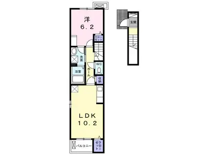 カレント・K V(1LDK/2階)の間取り写真
