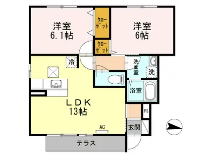 WIT L 神辺(2LDK/1階)の間取り写真