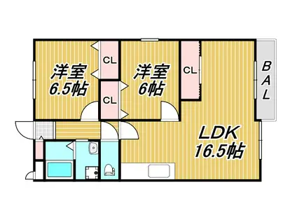 ヴィラロイヤル二色浜(2LDK/1階)の間取り写真