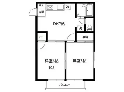 ジュネスいなほ(2DK/1階)の間取り写真
