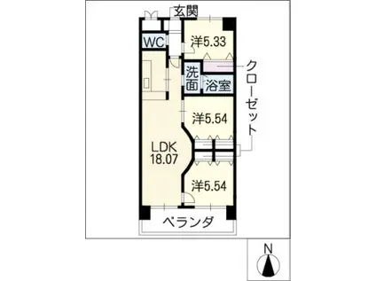 ツインヒルズ(3LDK/4階)の間取り写真