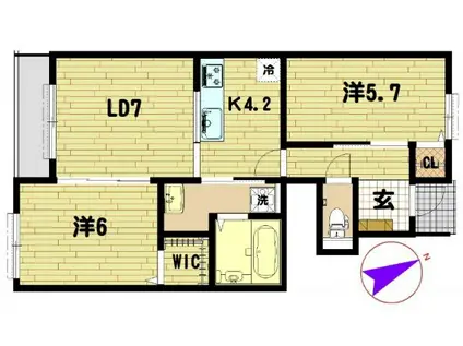 アムール久喜A棟(2LDK/1階)の間取り写真