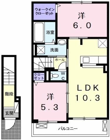 クレシェンド ラブ III(2LDK/2階)の間取り写真