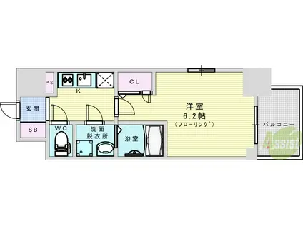 エスリードレジデンス大阪グランノースⅠ(1K/4階)の間取り写真