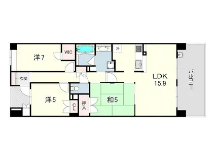 ライオンズ甲東園グランフォート(3LDK/6階)の間取り写真