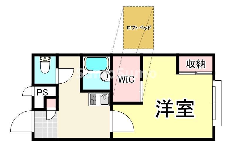 レオパレスサンハイム東難波(1K/2階)の間取り写真