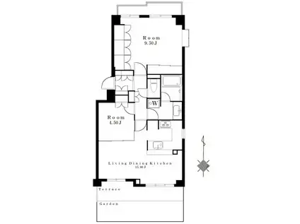 パークハウス二子玉川(2LDK/1階)の間取り写真