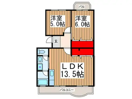 シャトーブラン村田I(2LDK/5階)の間取り写真