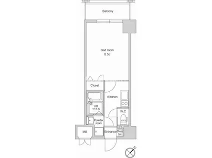 エンクレスト祇園(1K/8階)の間取り写真