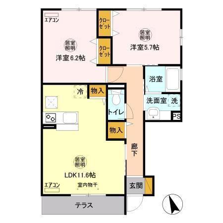 ボナール酒井根I号棟(2LDK/1階)の間取り写真