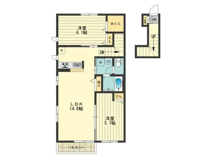 シェーンベルク(2LDK/2階)の間取り写真