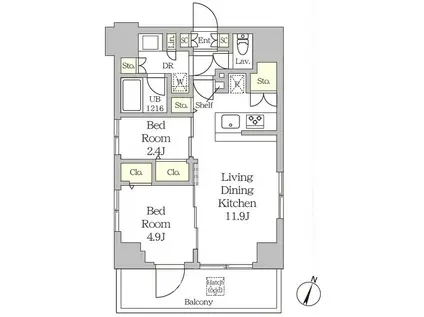 MFPRコート日本橋人形町(2LDK/9階)の間取り写真