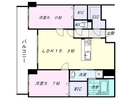 エイチス高宮(2LDK/4階)の間取り写真