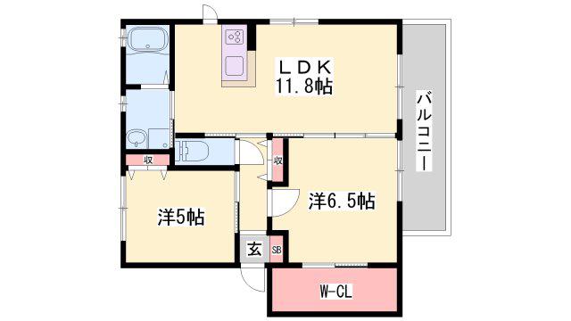シャーメゾンアミノウチ(2LDK/2階)の間取り写真