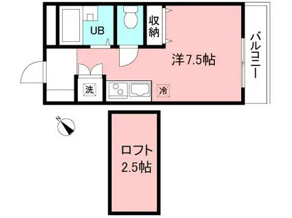 向ヶ丘遊園レジデンス(ワンルーム/2階)の間取り写真