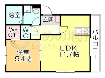 ポラリス野中町(1LDK/2階)の間取り写真