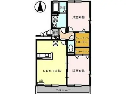 コートドール海老ノ丸A棟(2LDK/2階)の間取り写真