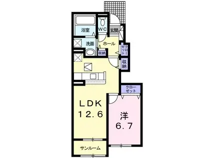 マーレ・インテルノIII(1LDK/1階)の間取り写真