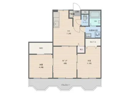 エスポワール(3DK/1階)の間取り写真