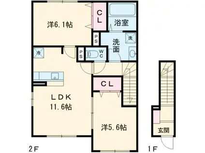 セジュール沼ノ端中央VI(2LDK/2階)の間取り写真