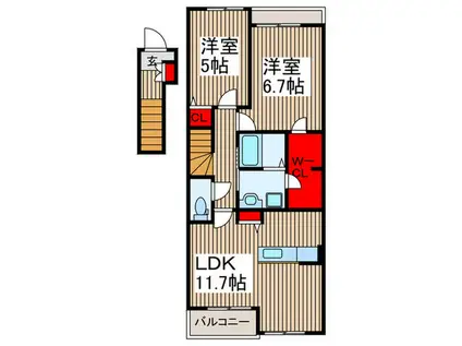 フローラ(2LDK/2階)の間取り写真