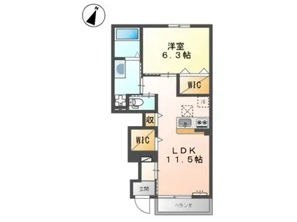 ゴーリュー・駅家(1LDK/1階)の間取り写真