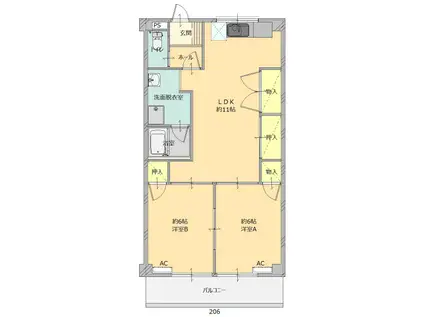 茂木マンション(2LDK/3階)の間取り写真