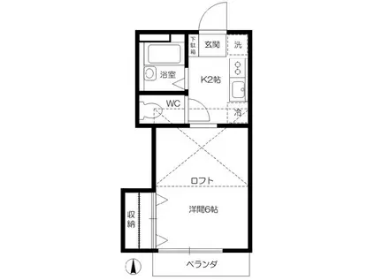 ハウスアイB(1K/2階)の間取り写真