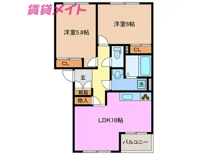 グリンビバーチェ(2LDK/1階)の間取り写真