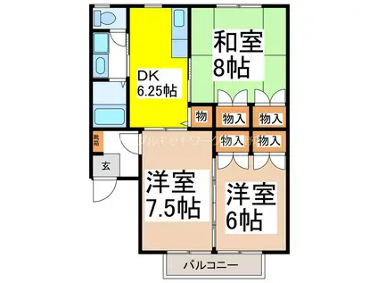 グランドール・アイ B棟(3DK/1階)の間取り写真