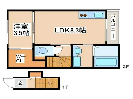 西蒲田ハイツ2(1LDK/2階)の間取り写真