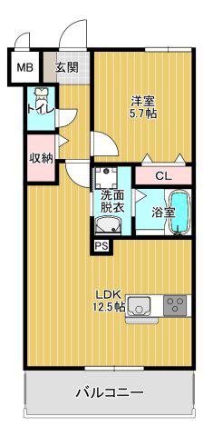 M S SUITE(1LDK/2階)の間取り写真