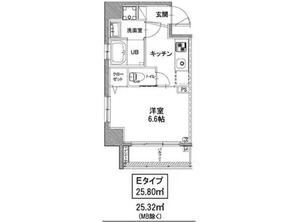 ル・プラターヌ(1K/6階)の間取り写真